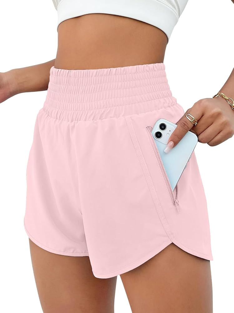 BMJL Women's Athletic Shorts High Waisted Running Shorts Pocket Sporty Short Gym Elastic Workout ... | Amazon (US)