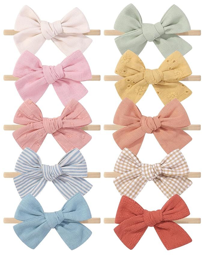 doboi 10PCS Baby Girls Headbands Hair Bows Nylon Cotton Linen Hairbands Handmade Hair Accessories... | Amazon (US)