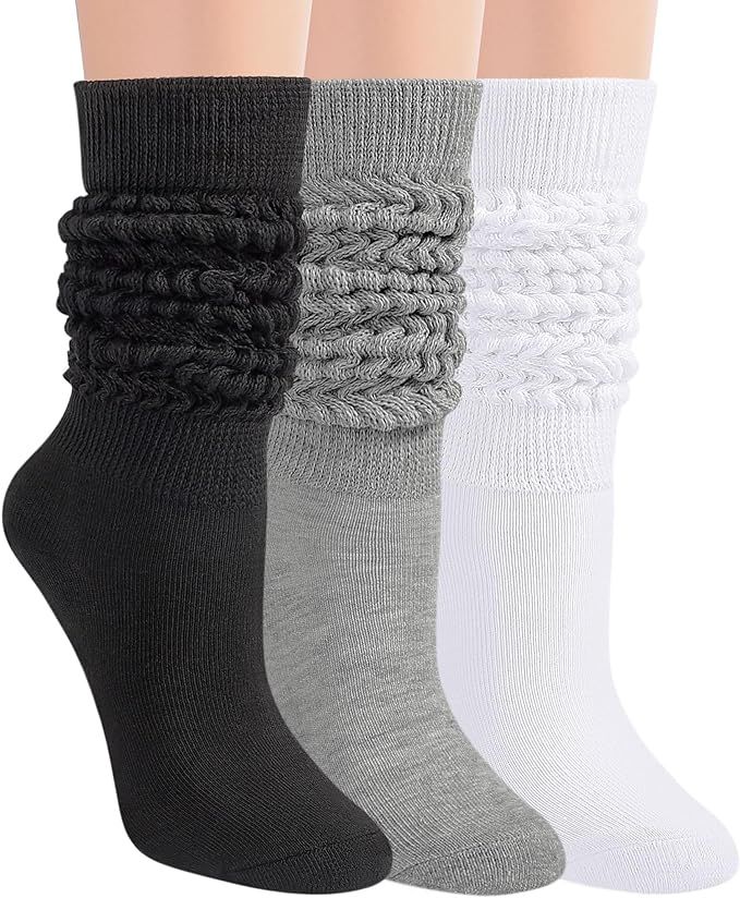 Auranso Slouch Socks Women 3 Pairs Scrunch Knit Knee High Boot Socks Size 6-11 | Amazon (US)