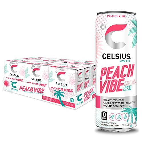 CELSIUS Fitness Energy Drink 12 Fl Oz, Sparkling Peach Vibe (Pack of 24) | Amazon (US)