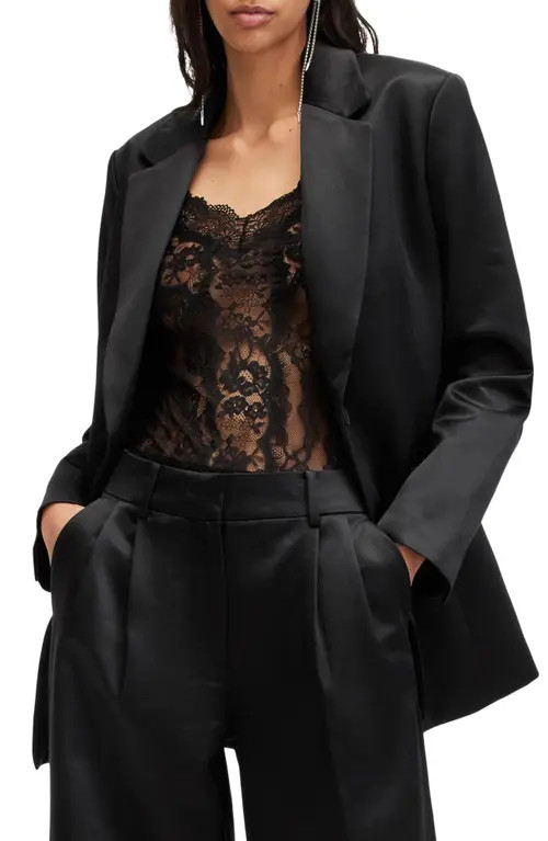 AllSaints Sae Satin Blazer in Black at Nordstrom, Size 12 Us | Nordstrom