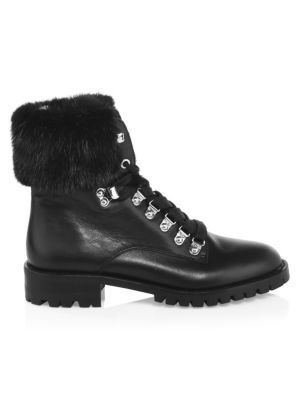 Jaylin Fox-Fur Trim Leather Combat Boots | Saks Fifth Avenue (CA)