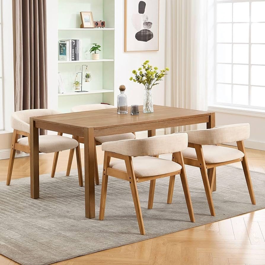 Modern Dining Room Chairs Elegant Cream Linen Upholstery Fabric Dining Chairs with Arms Back Side... | Amazon (US)