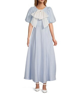 x Jennifer Sumko Kathleen Cut-Out Tie Neck Puff Sleeve Maxi Dress | Dillard's