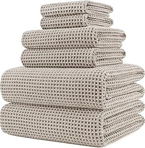 POLYTE Oversize, 60 x 30 in., Quick Dry Lint Free Microfiber Bath Towel Set, 6 Piece (Beige, Waff... | Amazon (US)
