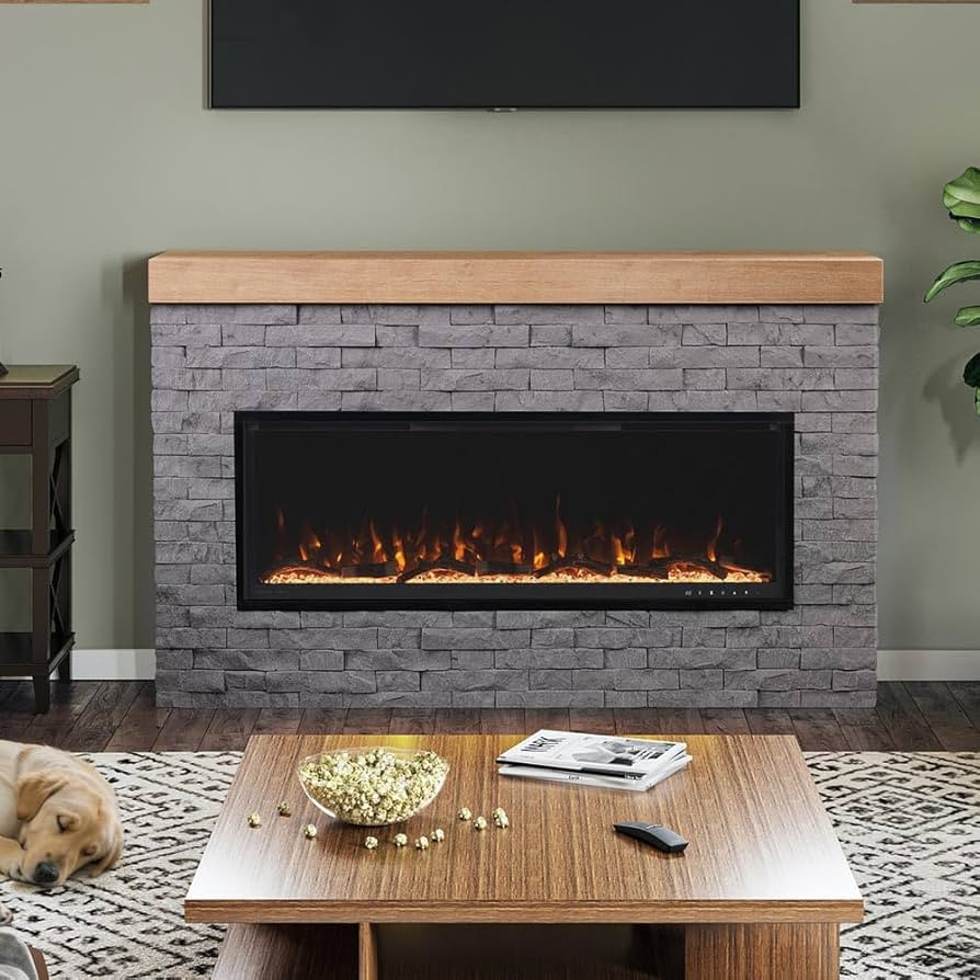 Modern Ember Wyman Linear Grey Stone Mantel Package with 50" Smart Electric Fireplace Heater Inse... | Amazon (US)