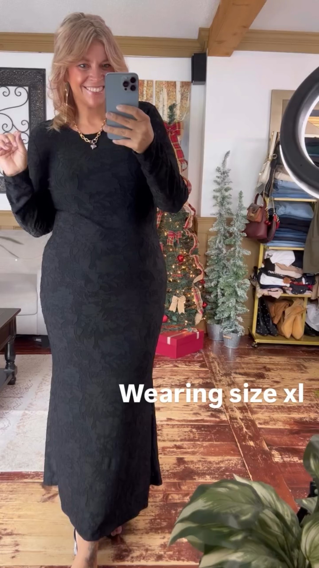 Wearing size xl in this black special event dress. Stretchy & comfortable. 

#LTKSeasonal #LTKFindsUnder50 #LTKWedding