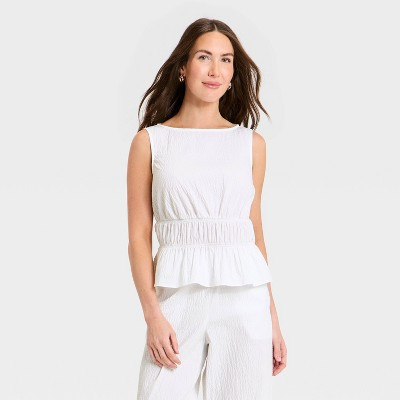 Women's Seersucker Peplum Top - A New Day™ White XL | Target