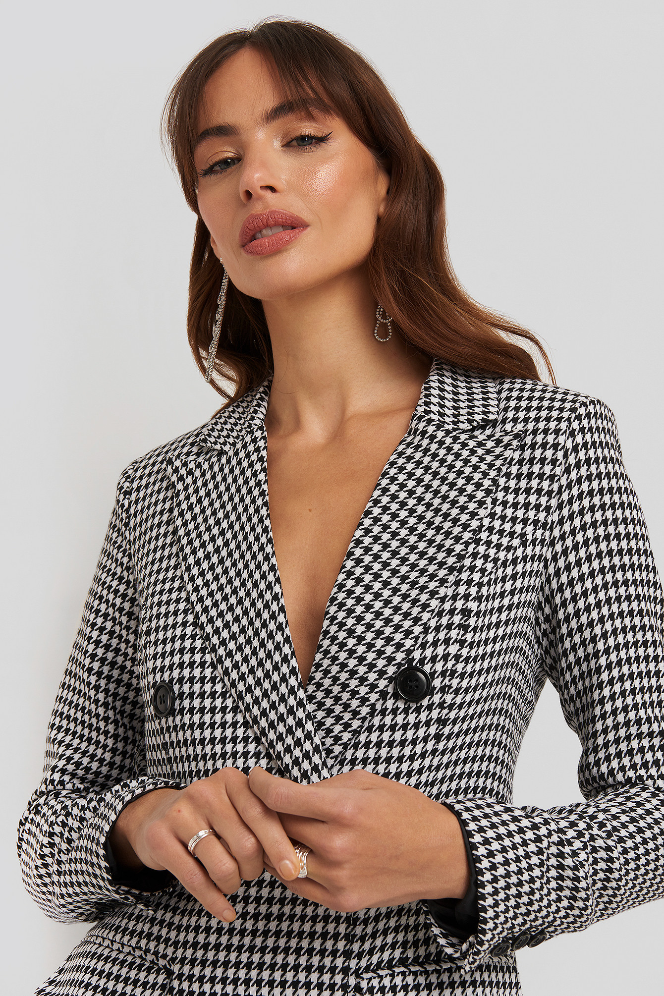 Dogtooth Blazer Dress Blanc | NA-KD FR