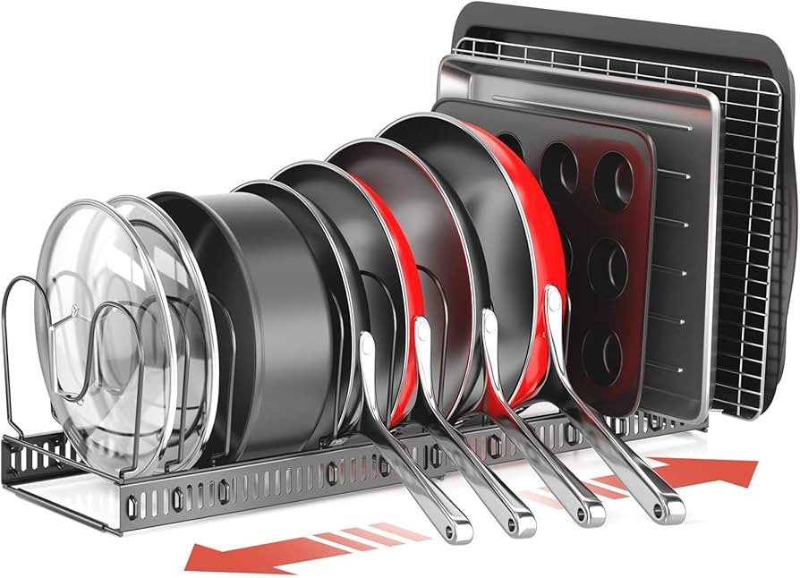 ORDORA Pots and Pans Organizer under Cabinet, Expandable 11.8"-22.8" Pot Lid Holder with 12 Adjus... | Amazon (CA)