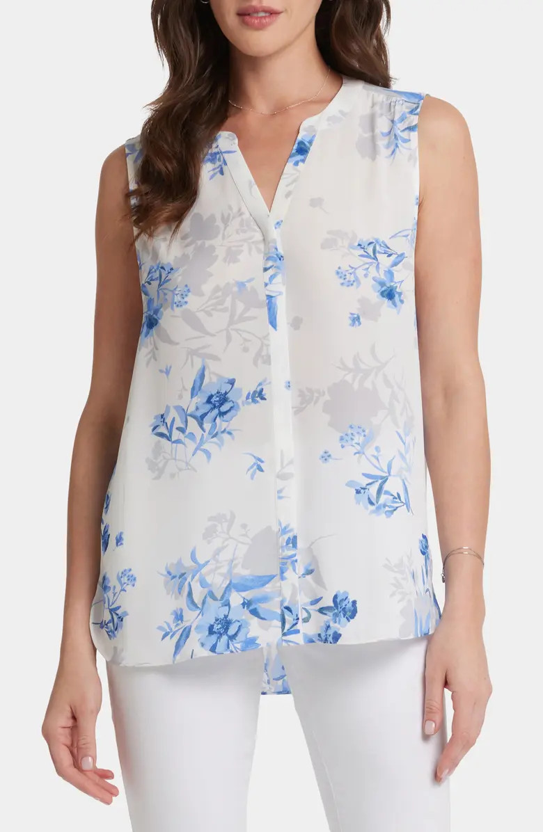 NYDJ Print Pleat Back Sleeveless Split Neck Blouse | Nordstrom | Nordstrom