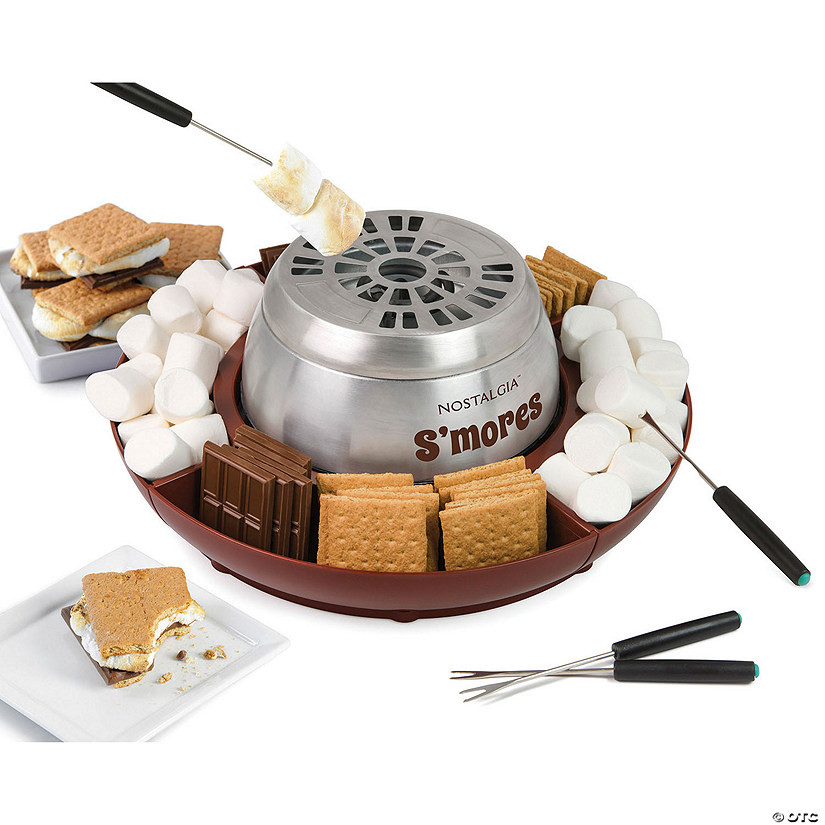 Nostalgia Electric Stainless Steel S'mores Maker with 4 Lazy Susan Compartment Trays | Oriental Trading Company