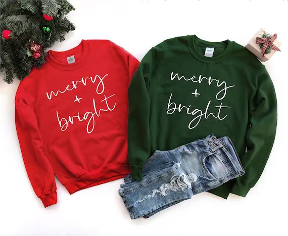 Christmas Sweatshirts for Women Merry and Bright Sweatshirt | Etsy | Etsy (US)