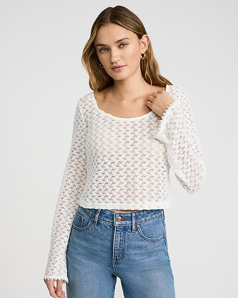 Crochet Scoop Neck Long Sleeve Top | Express