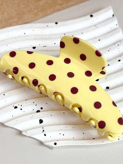 1pc Cream Yellow & Reddish Brown Polka Dot Large Hair Clip, Strong Grip Non-Slip Butterfly Hair Clip, Suitable For Thick Hair, Vintage Polka Dot Sweet Y2K Style Hair Accessory - Size one-size | SHEIN
