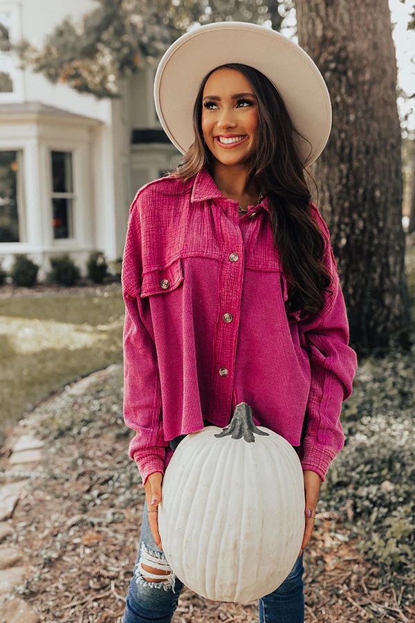 Coffee At Sunrise Waffle Knit Top In Fuchsia | Impressions Online Boutique