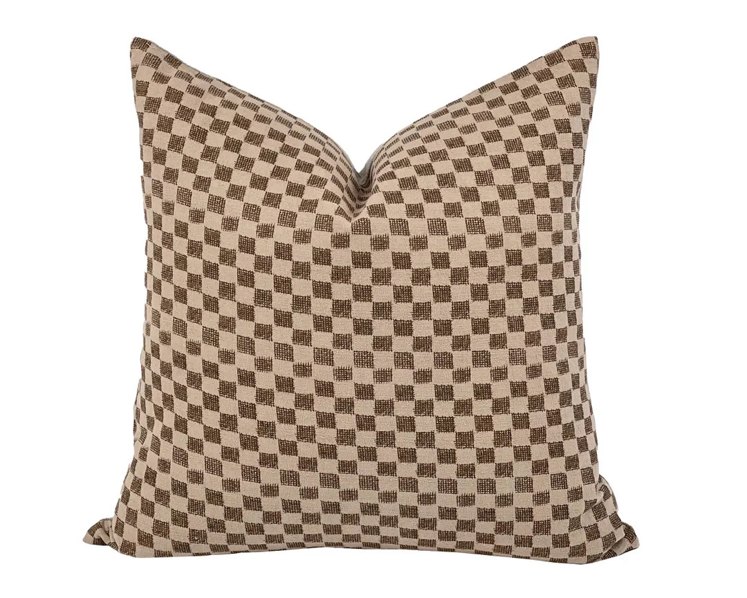 FABLE | Brown Checkered Pillow Cover, Dark Brown Checkered Pillow, Screen Printed Checkered Pillo... | Etsy (US)