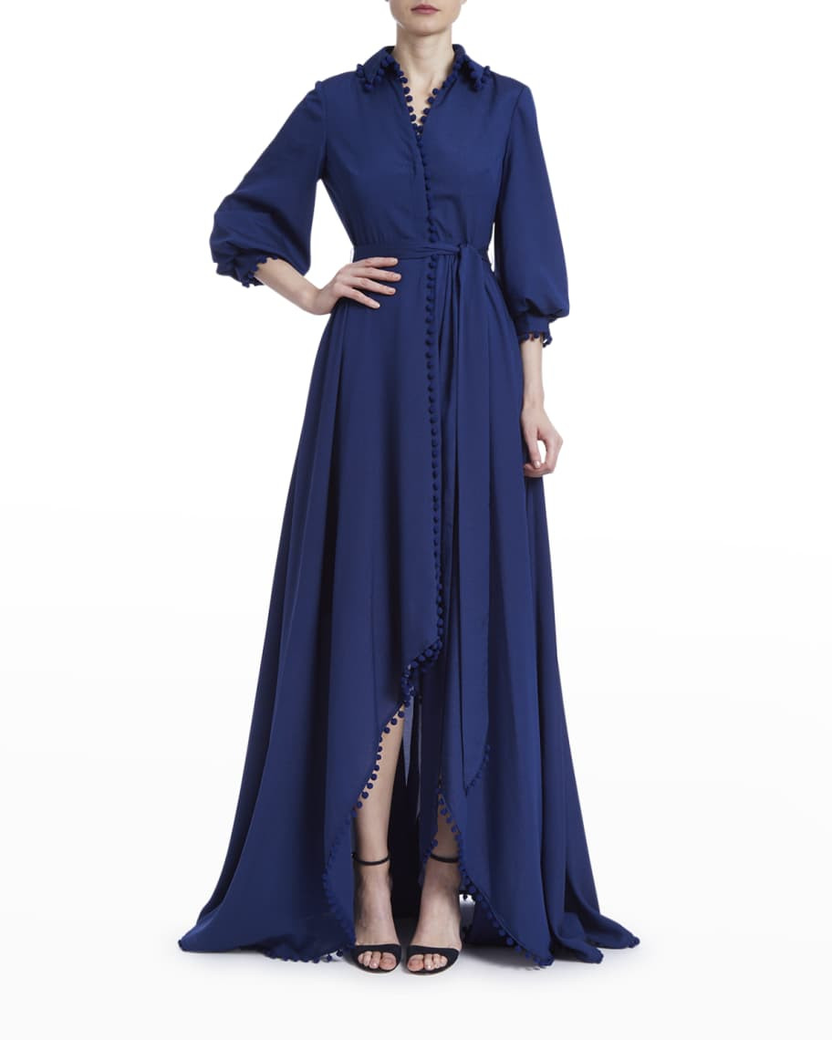 Badgley Mischka Collection Pom-Pom High-Low Gown | Neiman Marcus
