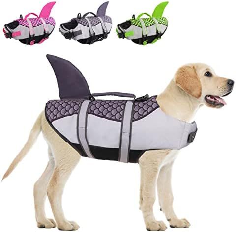Ginbavi Dog Life Jackets, Ripstop Shark Dog Life Vest Preserver for Swimming & Boating, Adjustabl... | Amazon (US)