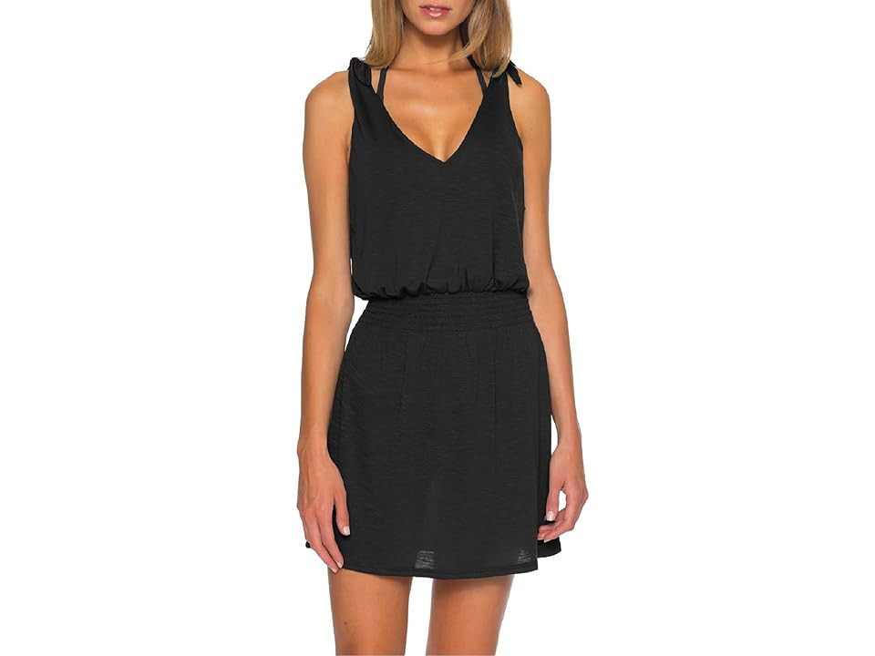 BECCA Breezy Basics Tie Shoulder Dress Cover-Up Women's Dress Black : XL, Polyester/Rayon | Zappos