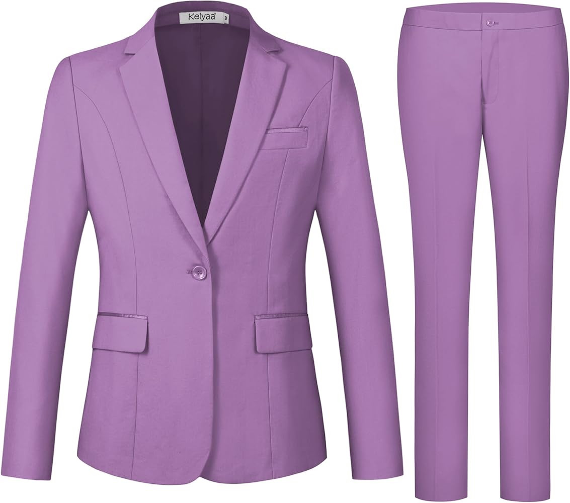 Women's 2 Piece Suit Notched Lapel One Button Slim Fit Business Office Work Tuxedo Blazer Pants S... | Amazon (US)