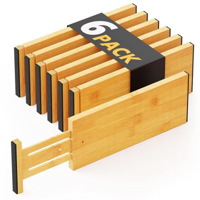 Set of 6 Bamboo Dresser Drawer Dividers: Adjustable from 12.5” to 17”, 4.65” High, Nutral | Target