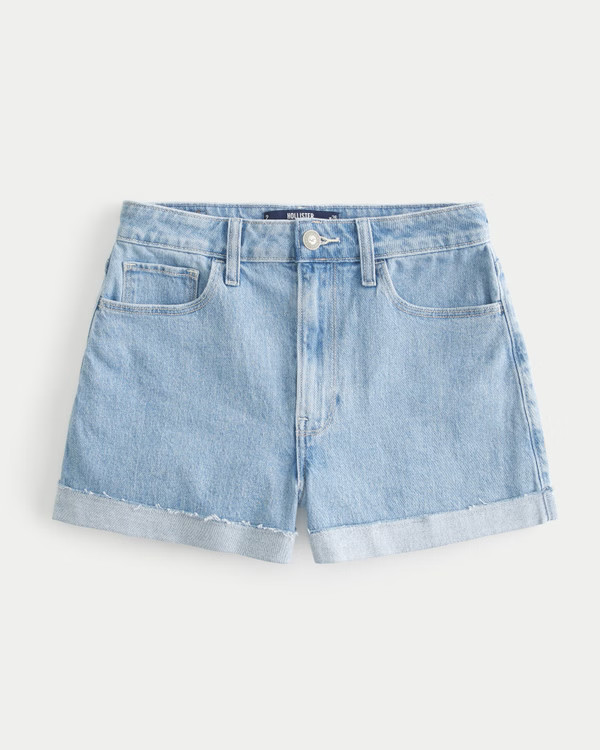 Ultra High-Rise Light Wash Denim Mom Shorts | Hollister (US)
