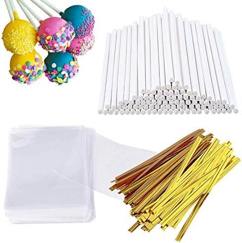 300 PCS Cake Pop Sticks and Wrappers Kit, Including 100ct 6-inch Paper Lollipop Sticks, 100ct Clear  | Amazon (US)