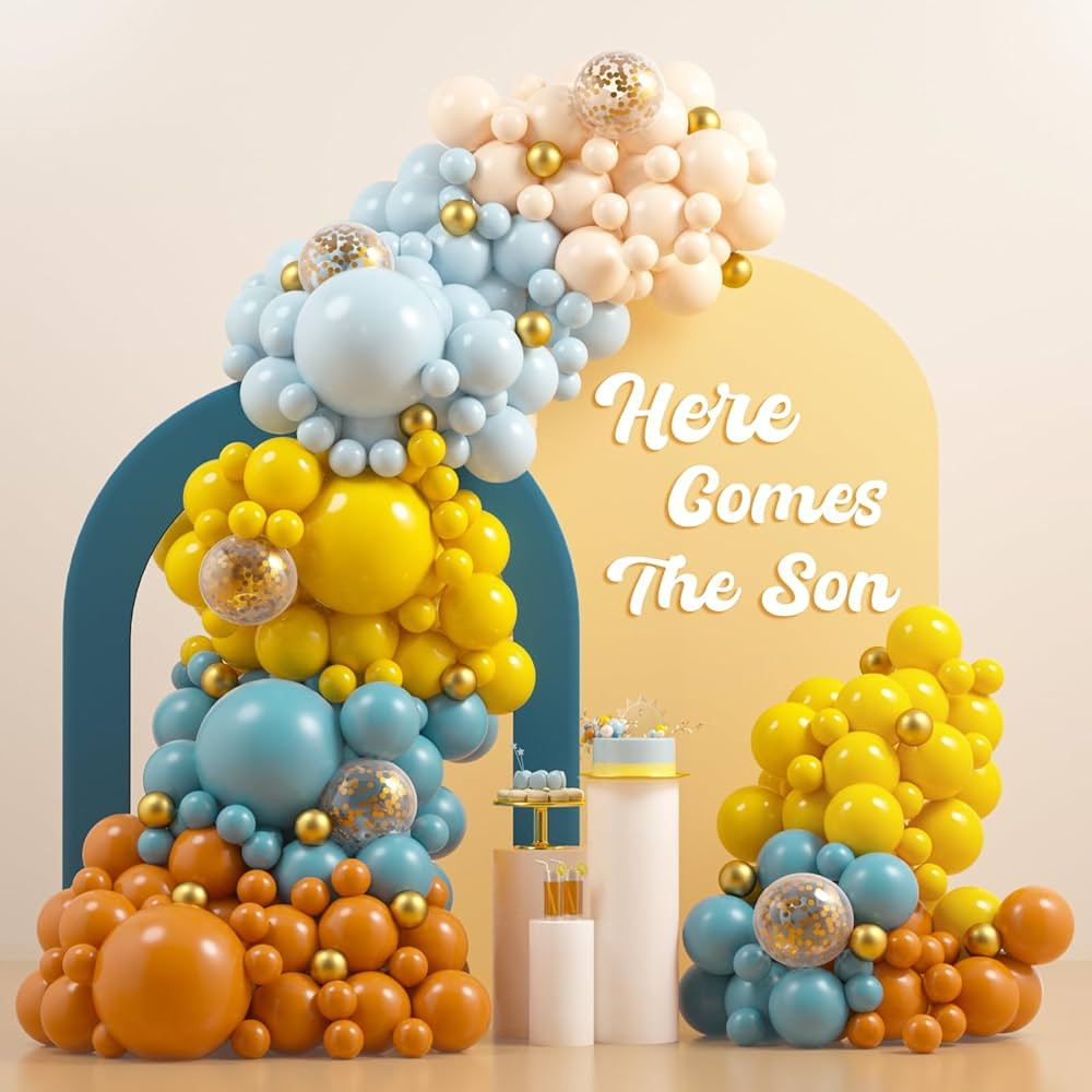 Here Comes the Son Baby Shower Decorations JOGAMS 182Pcs Retro Blue Orange Yellow Balloons for Fi... | Amazon (US)