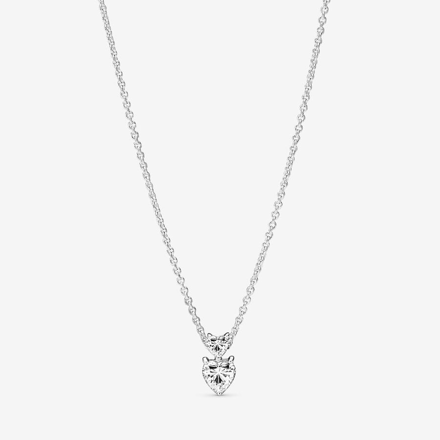 Double Heart Pendant Sparkling Collier Necklace | Pandora US