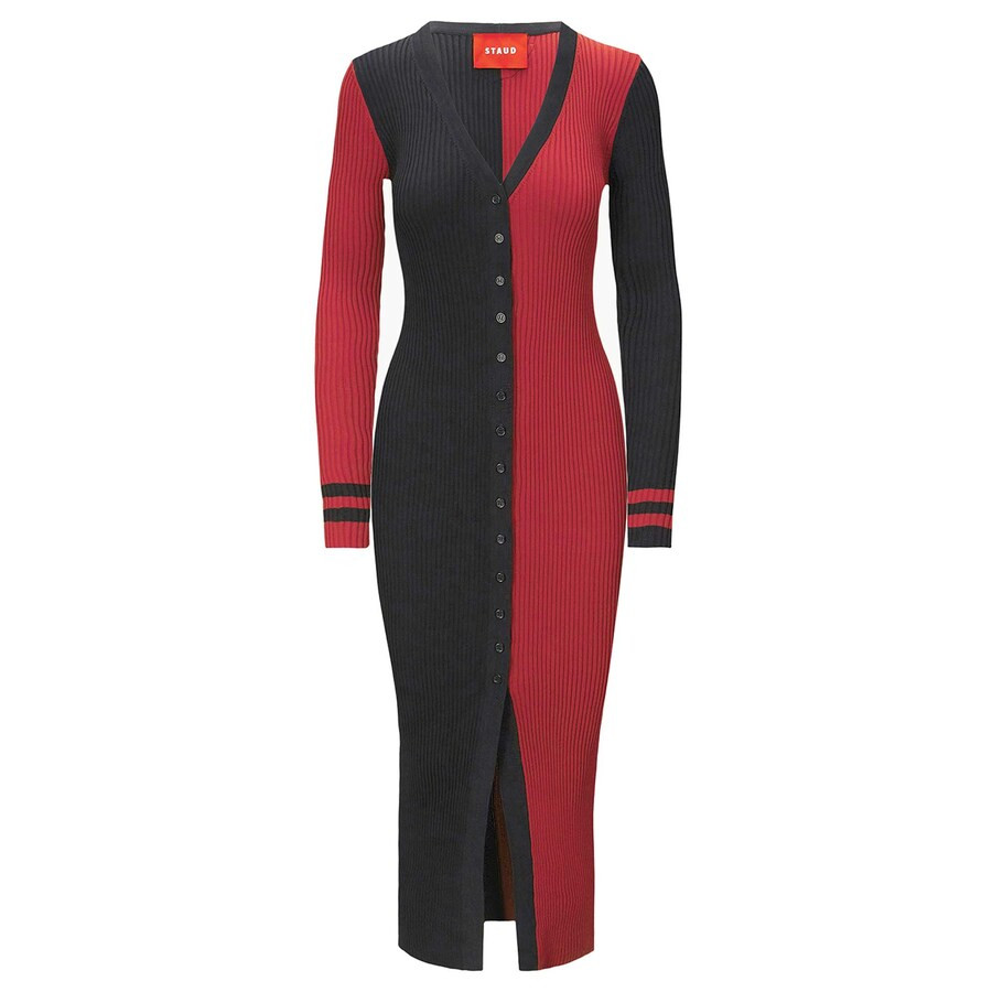 Women's Arizona Cardinals STAUD Black/Cardinal Shoko Knit Button-Up Sweater Dress | NFL Shop