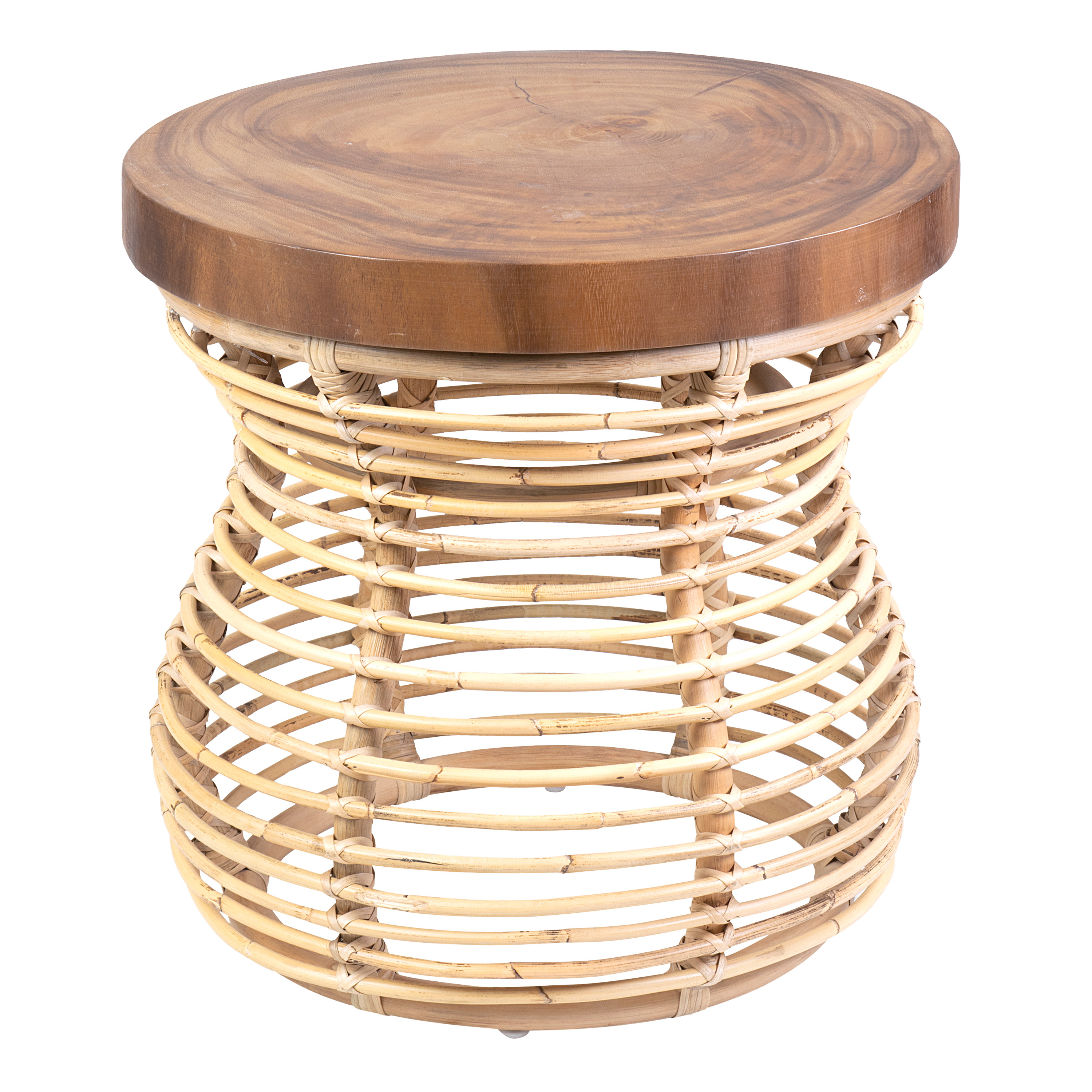 Round Teak and Rattan End Table | World Market