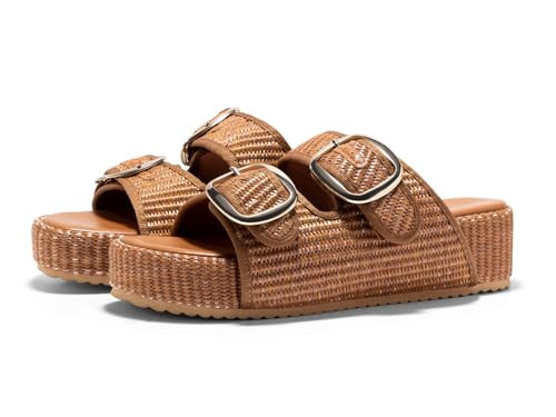 Coutgo Womens Platform Sandals Raffia Espadrilles Two Band Open Toe Slip On Slides Beach Vacation... | Amazon (US)