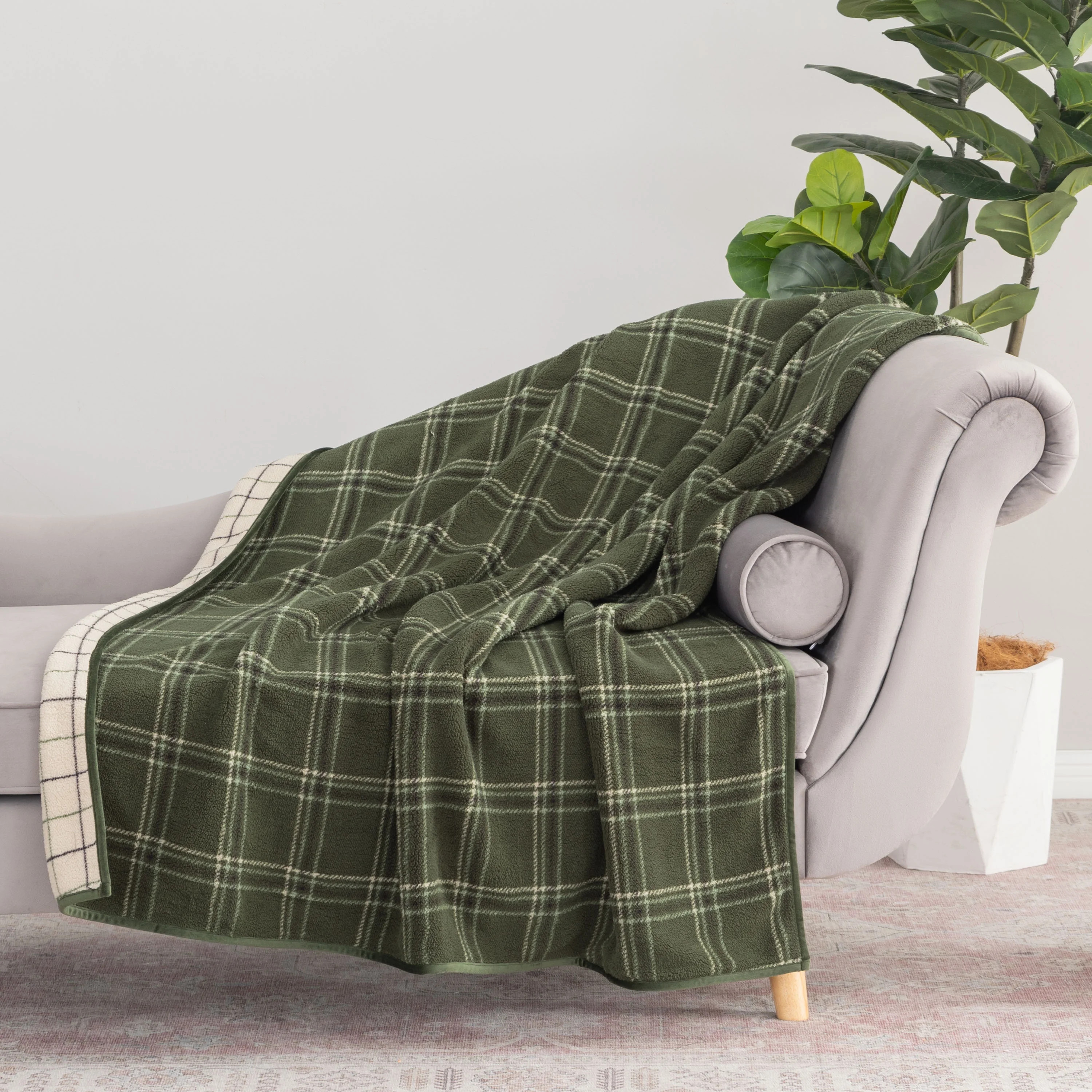 Berkshire Life Reversible Printed Hampshire Soft Throw Blanket, Standard Size, Modern Plaid | Walmart (US)