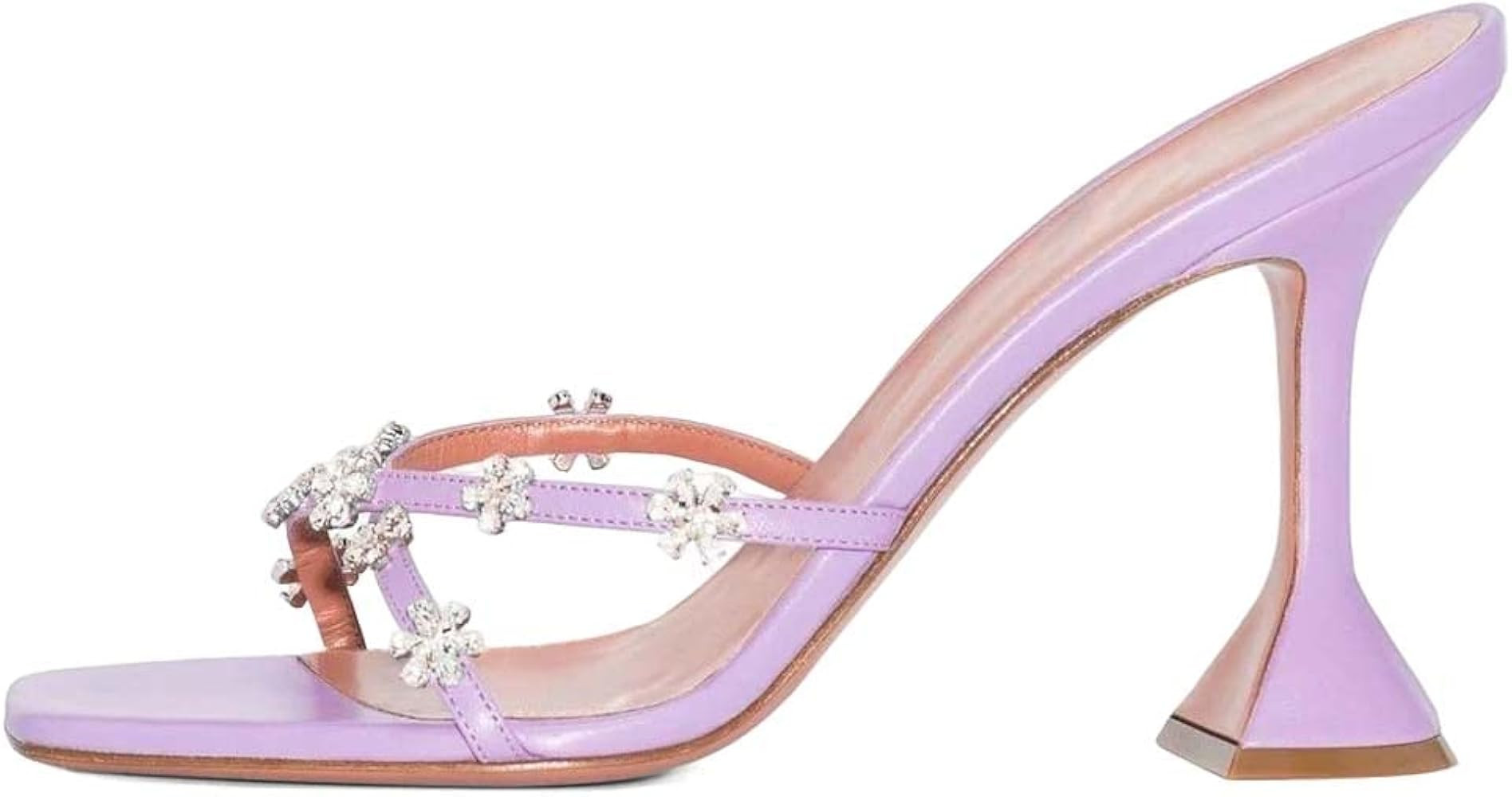 XYD Women's Flare High Heel Slides Sandals with Flower Rhinestones Open Square Toe Crossover Stra... | Amazon (US)