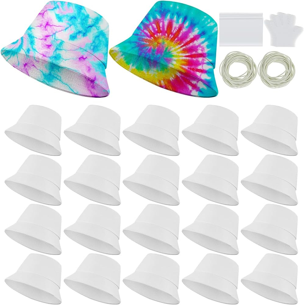 Silkfly White Cotton Bucket Hat for Tie Dye Blank Sun Hat DIY Sublimation with Accessory for Tie ... | Amazon (US)