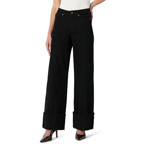 Amazon Essentials (Demi's Pick) Women's High-Rise Wide Leg Cuffed Jean, Black, 6 | Amazon (US)