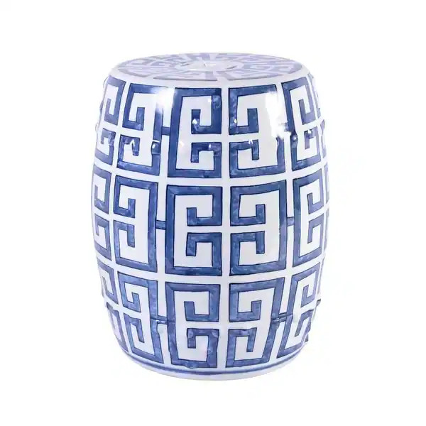 Blue and White Greek Key Garden Stool | Bed Bath & Beyond