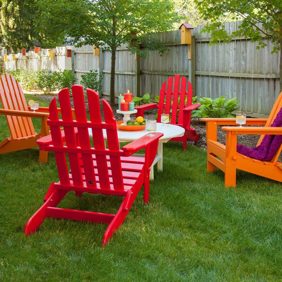 POLYWOOD Classic Adirondack 5 Pc Recycled Plastic Seating Set in Sunset Red/Tangerine by - PWS119-1-SRTA | BBQ Guys