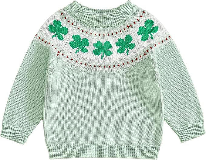 Toddler Boy Girl St Patricks Day Outfit Shamrock Print Oversized Long Sleeve Crewneck Knit Sweate... | Amazon (US)
