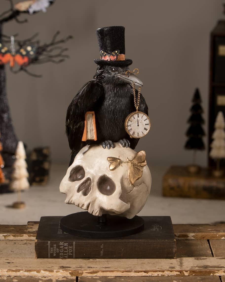 Bethany Lowe Midnight Crow on Skull Halloween Decoration | Neiman Marcus