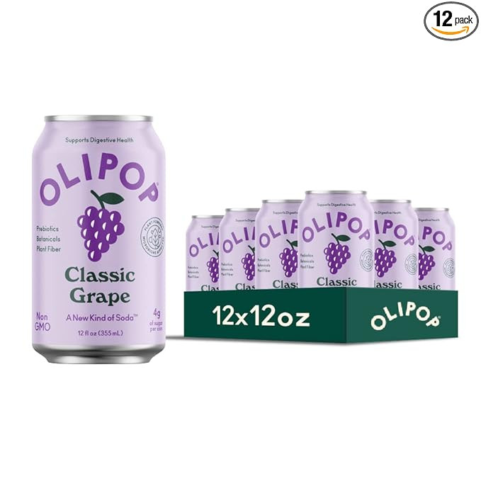OLIPOP Prebiotic Soda Pop, Classic Grape, A New Kind of Soda Packed with Prebiotics, Fiber, and B... | Amazon (US)