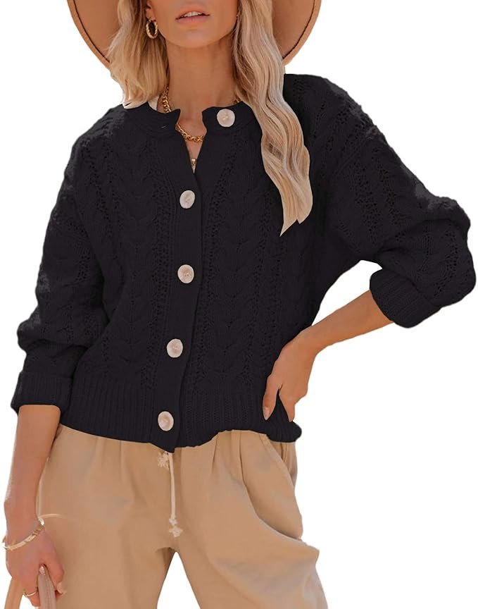 Ybenlow Womens Long Sleeve Open Front Cardigan Sweaters Cable Knit Loose Lightweight Button Down ... | Amazon (US)