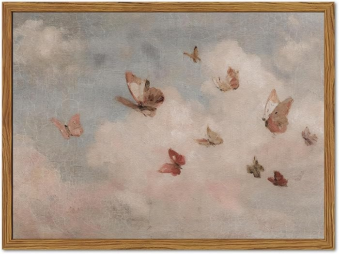 Vintage Butterfly Wall Art Cottagecore Cloud and Butterfly Wall Decor Painting Whimsical Animal G... | Amazon (US)