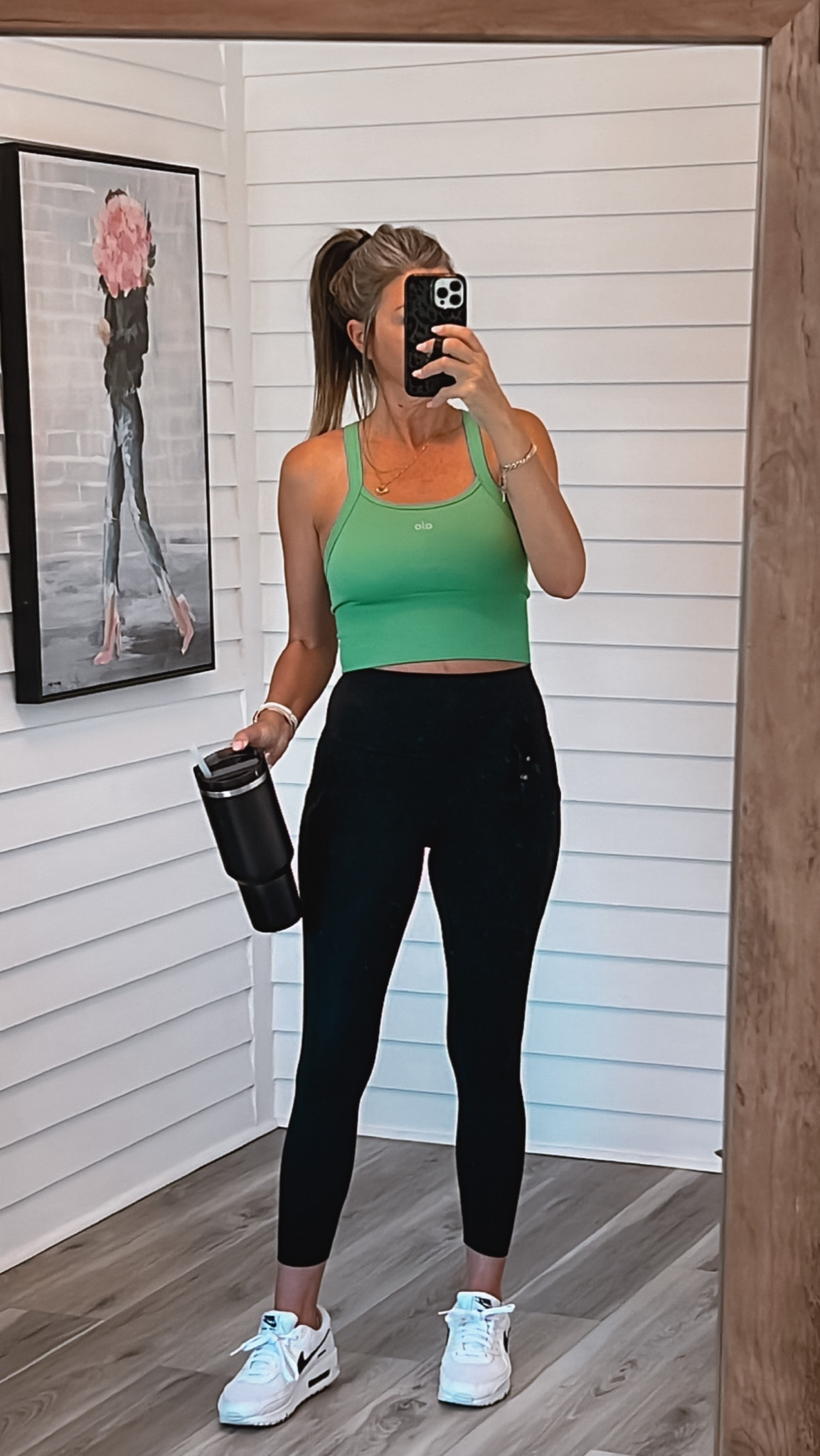 Workout outfit of the day
My Alo yoga bra tank is sold out in this color but I want to grab it in black! Wearing size medium 
Leggings size 
Shoes size up half size
