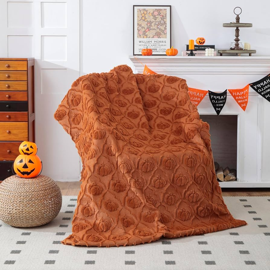 Fall Pumpkin Halloween Throw Blanket 50x60 Flannel Autumn Brunt Orange | Amazon (US)