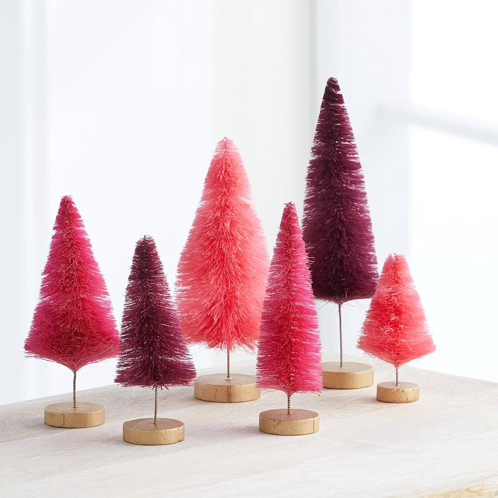 Bottle Brush Trees set of 6 hand-dyed, pink for teens room, deep red burgundy accent for home dec... | Amazon (US)