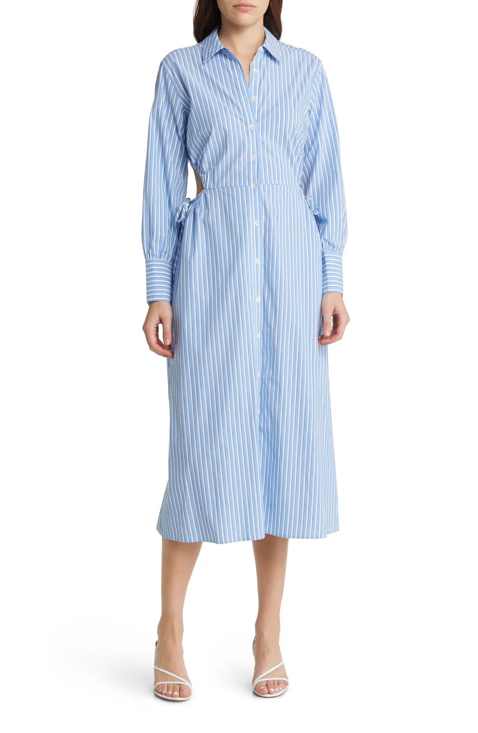 Holly Stripe Long Sleeve Cotton Blend Shirtdress | Nordstrom