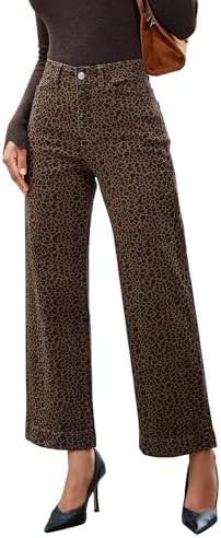 luvamia Wide Leg Jeans Woman Trendy High Waisted Leopard Cheetah Print Ankle Length Stretchy Deni... | Amazon (US)