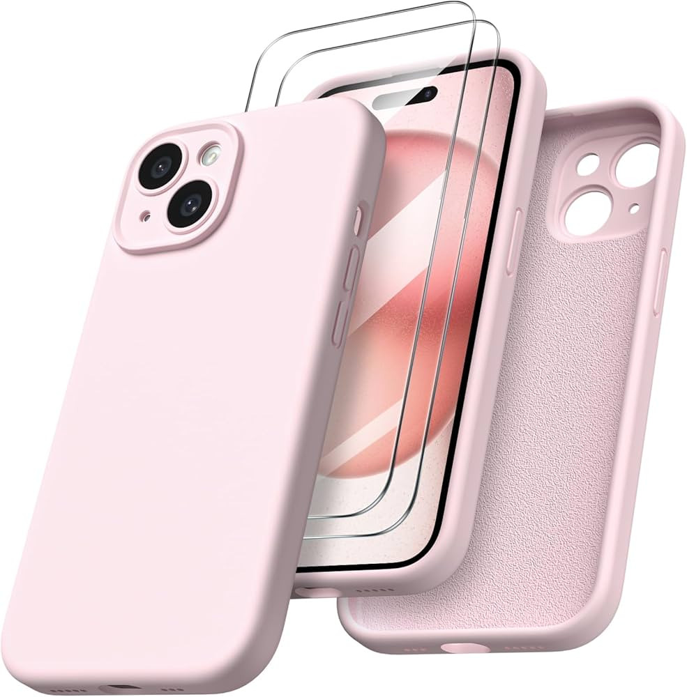 ORNARTO Compatible with iPhone 15 Case 6.1 inch, with 2 x Screen Protector Liquid Silicone Gel Ru... | Amazon (UK)